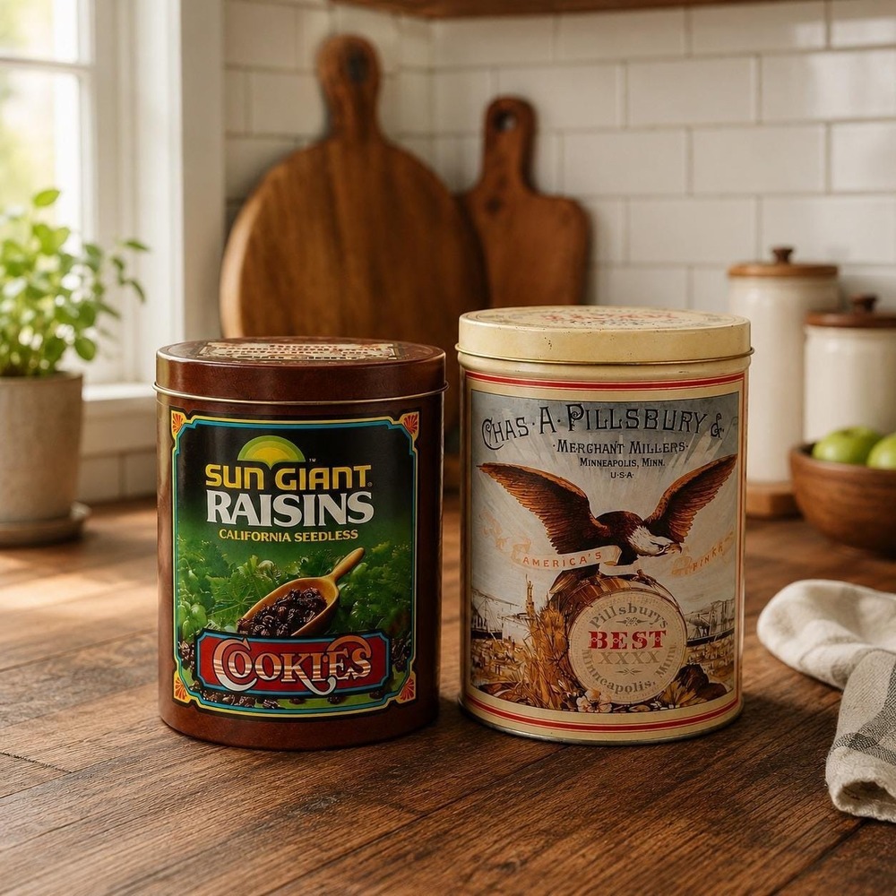 Vintage Pillsbury Heritage & Sun Giant Raisins‎ Advertising Canister Set 1984